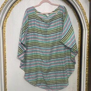 Echo Striped Cotton Linen Oversized Poncho Top S/M